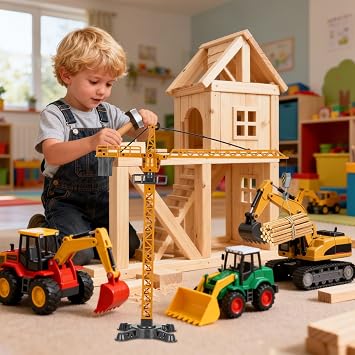jojofuny Diecast Tower Crane Toy Manual Lifting Construction Vehicle | Crane Toy with Manual Lifting Mechanism, No Battery Needed, for Boys Ages 4-7, Construction Play and Engineering Learning