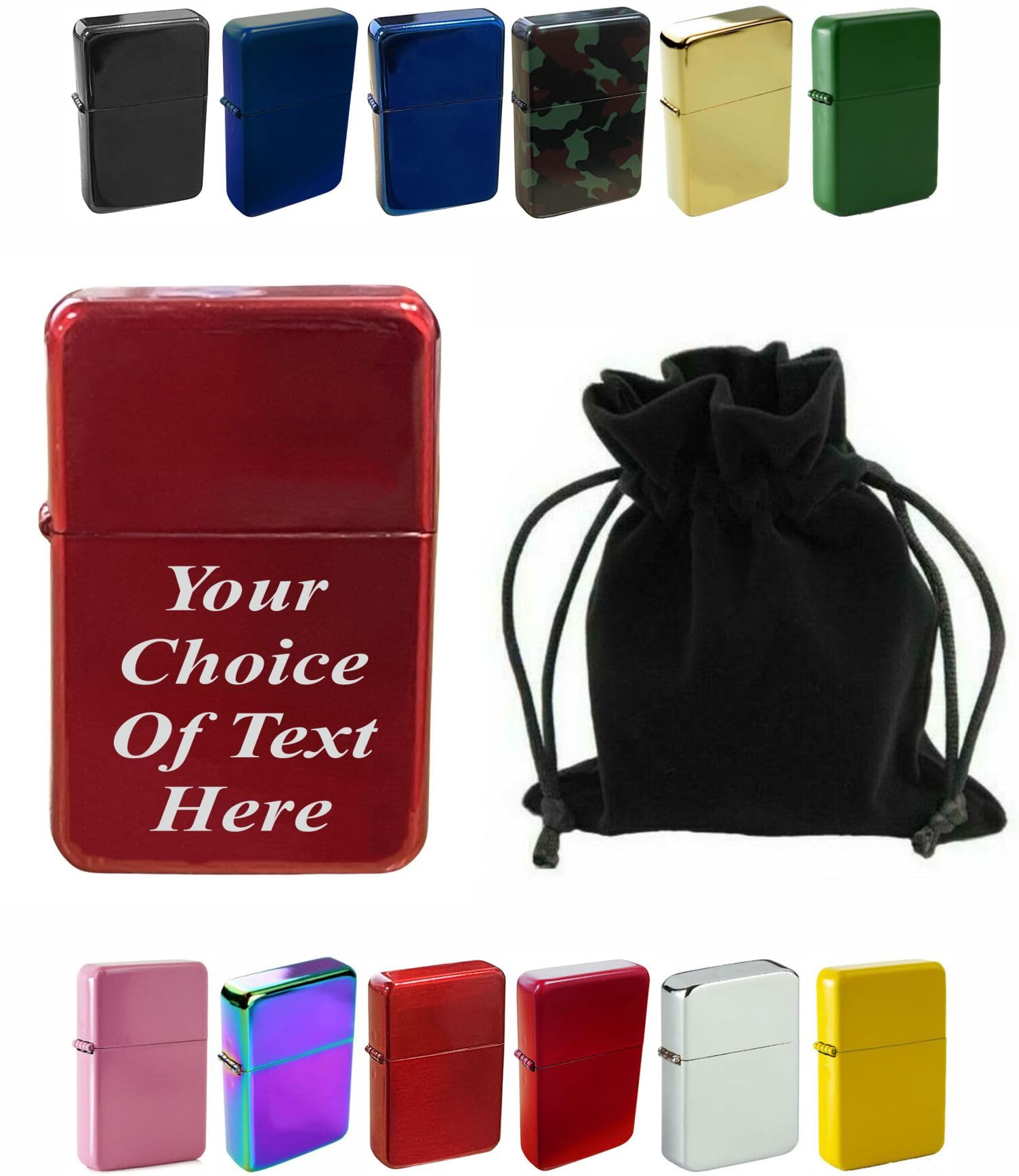 Personalised Engraved Lighter for Birthday, Fathers Day, Anniversary, Choice of Colours - With Luxury Gift Pouch Packaging (Red Ice)