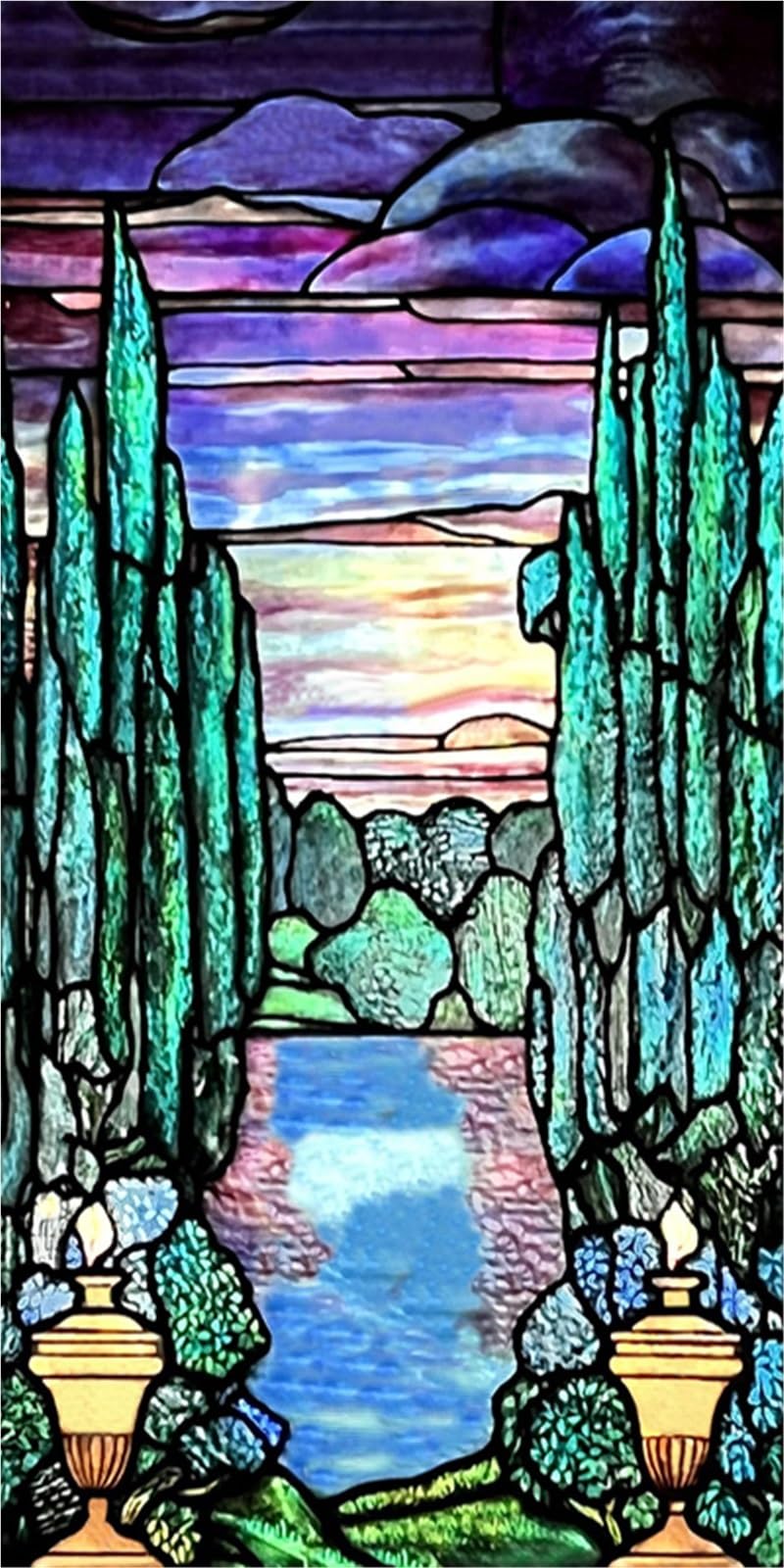 Stained Glass Window Film,Frosted Privacy, Static Cling,Vintage Colorful Stickers for Glass Windows(Color 9,50X100cm)