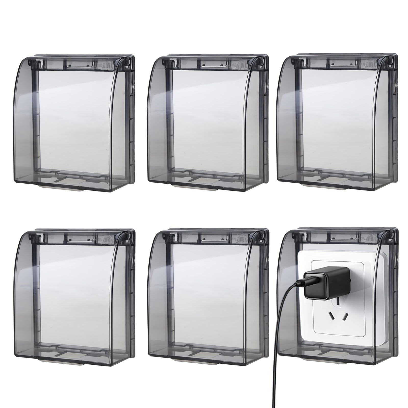 4 sztuki, osłona na gniazdko zewnętrzne, ochrona przed deszczem, 87 x 90 mm, osłona włącznika światła, czarna, półprzezroczysta osłona, nadaje się do łazienki, na zewnątrz, do kuchni,