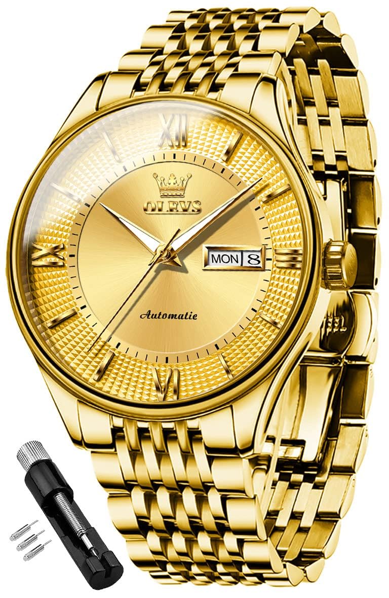 OLEVS Automatic Mens Watches Self Winding Mechanical Business Luxury Dress Wrist Watch Stainless Steel Waterproof Luminous Day Date