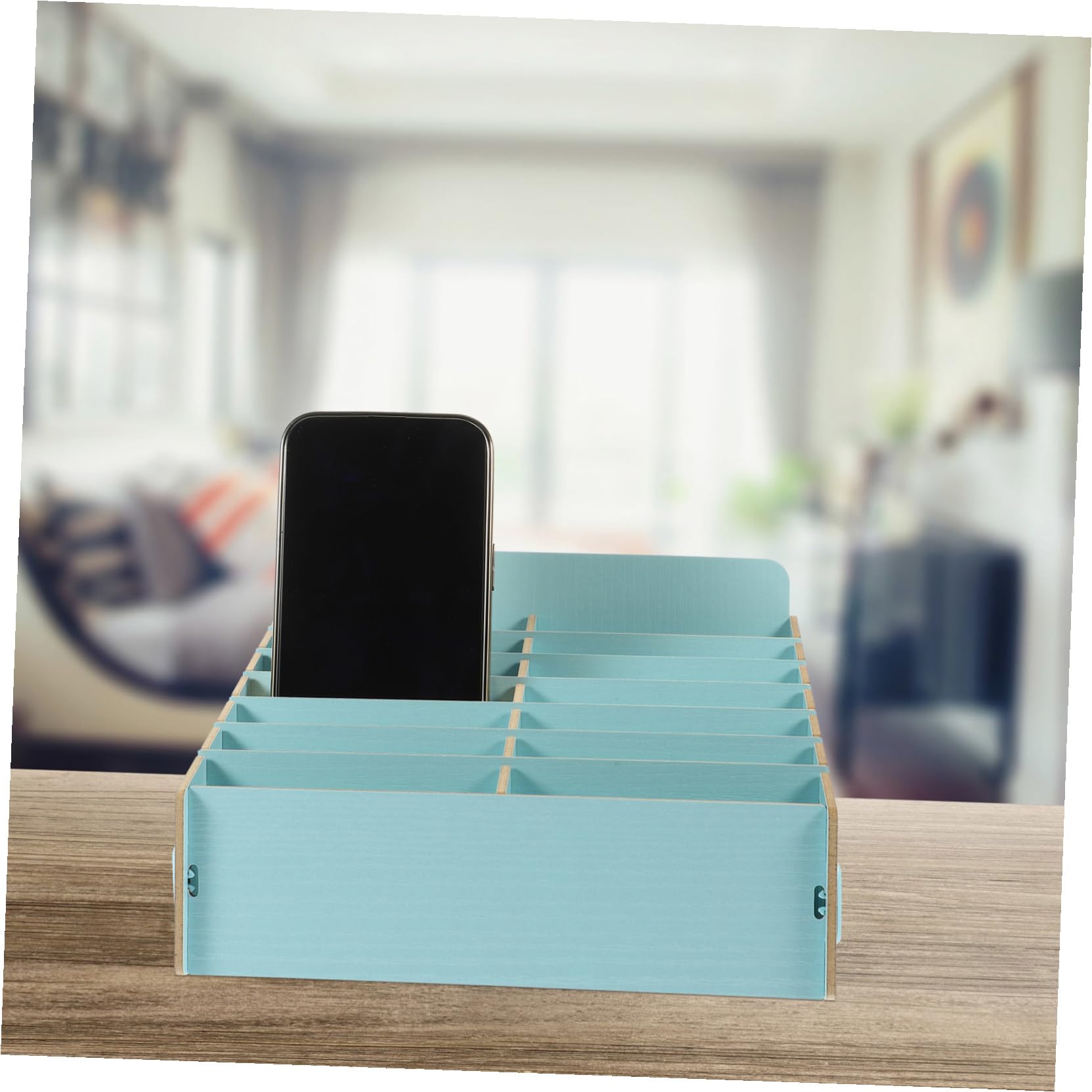 Cabilock Caja Organizadora de Madera Soporte Múltiples Compartimentos y Almacenamiento para Teléfono Móvil Adecuado para Aula y Escritorio