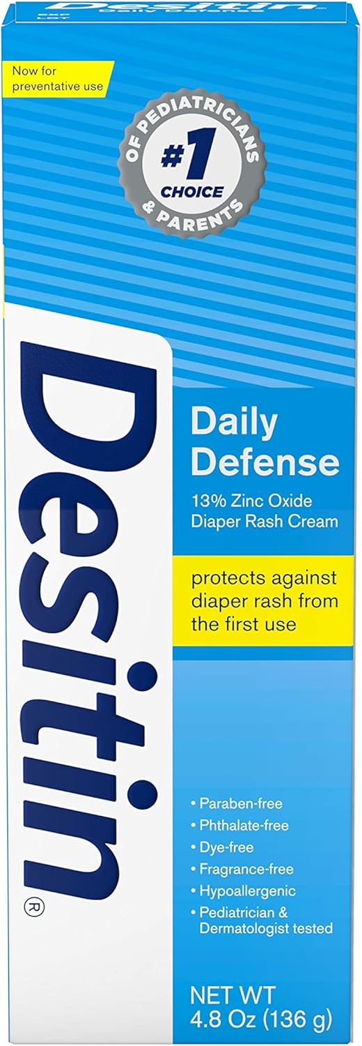 Desitin Daily Defense Baby Diaper Rash Cream with Zinc Oxide to Treat, Relieve & Prevent Diaper Rash, Hypoallergenic, Dye-, Phthalate- & Paraben-Free, 4.8 oz : Baby