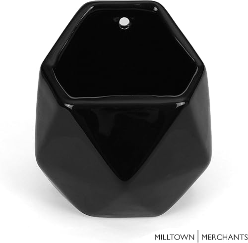 Miniatura 3 de Milltown Merchants Macetas de pared para suculentas, jarrones de pared, de cerámica negra, macetas para suculentas, jarrones colgantes para pared de