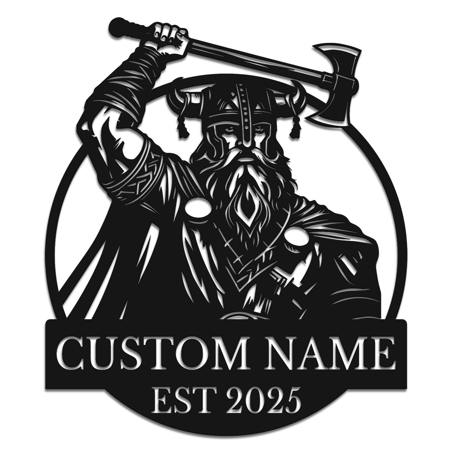 Personalized Viking Warrior Metal Wall Art, Custom Norse Name with Axe and Vegvisir Design, Nordic Man Cave Decor for Office and Den (Style-3)
