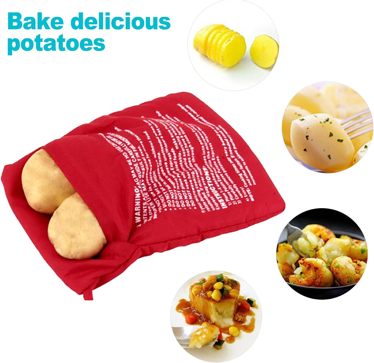 ZukoCert 2 Pack Microwave Potato Bags, Reusable Baked Potato Cooker for Perfectly Cooked Potatoes, Quick & Easy Microwave Cooking, Red