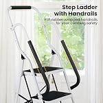 FAHKNS 3 Step Ladder with Handrails, Portable Folding Step Stool with Safety Lock, Sturdy Steel Step Ladder 3 Step Folding, 330LBS Capacity Ladders for Home Library Garage Office, White