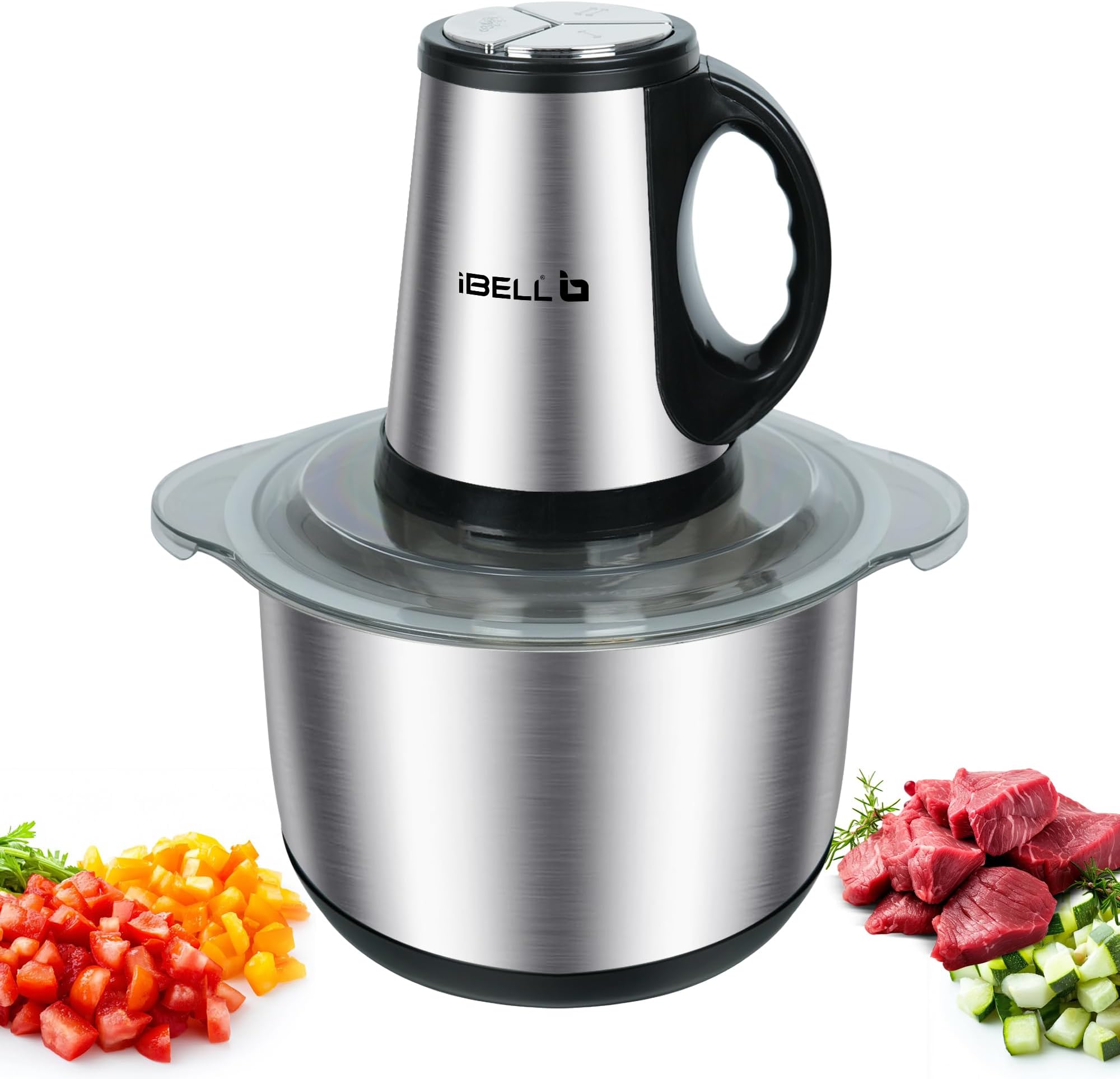 IBELL Electric Chopper, 2-Yr Warranty, Large Size (5L) for Kitchen Use, 1200W, Stainless Steel Blade, Multi Purpose for Cutting, Slicing Meat, Vegetables, Nuts & Fruits, MT500SM (Silver)
