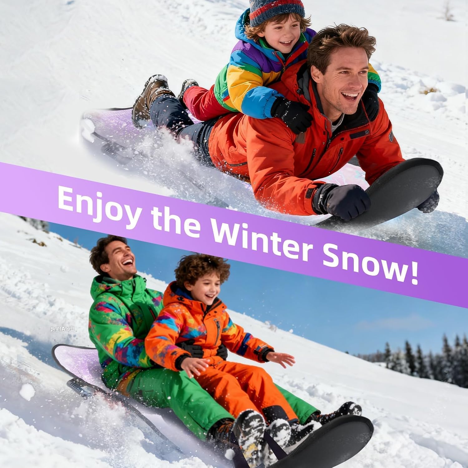 45" x 18" Foldable Snow Sled for Adults & Kids,Winter Snow Sleds with Handles for Steering, Portable Winter Sled for Snow Riding & Tobogganing