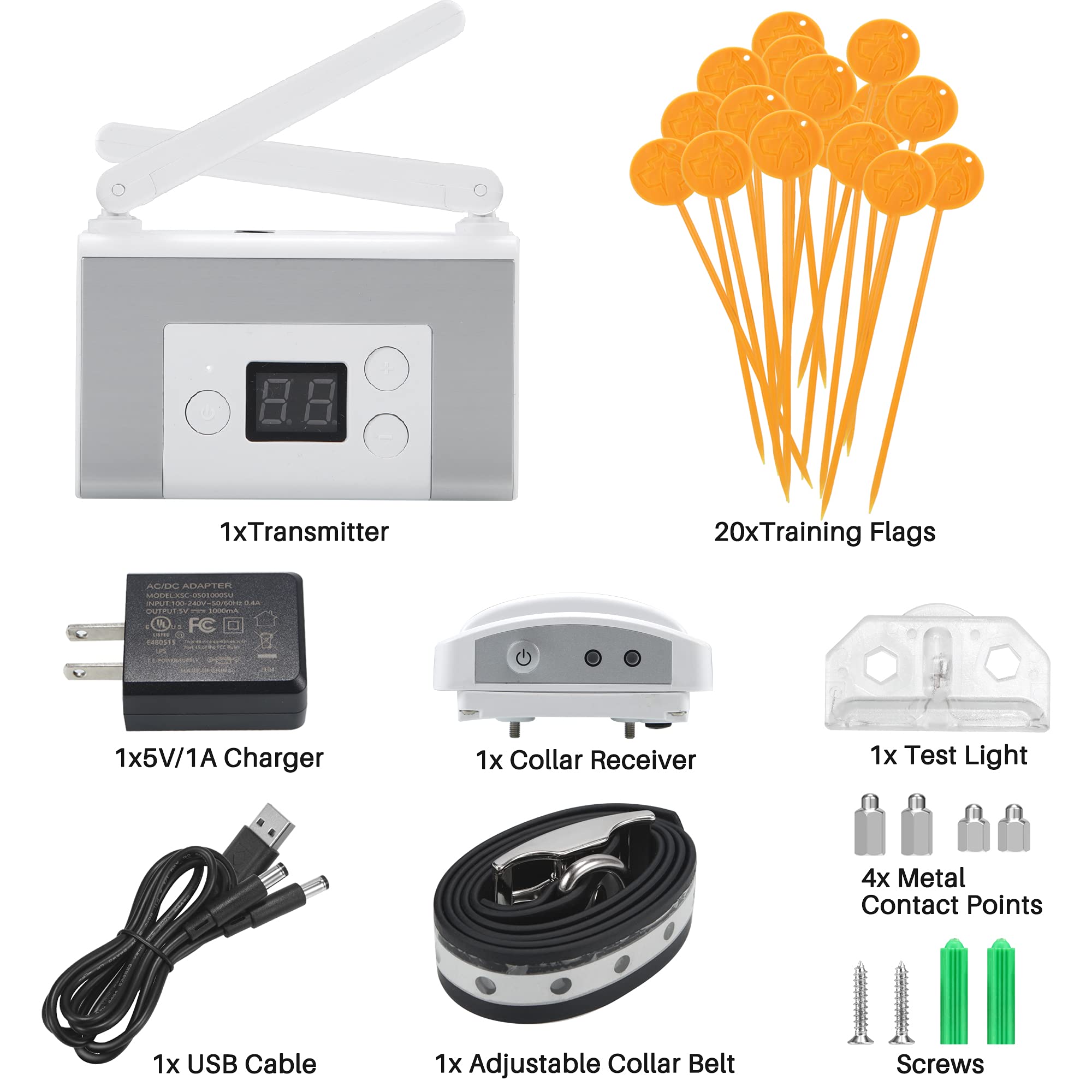Blingbling Petsfun Electric Wireless Dog Fence System, Pet Containment System with Waterproof and Rechargeable Training Collar Receiver for 1 Dogs Pets Container Boundary (White)