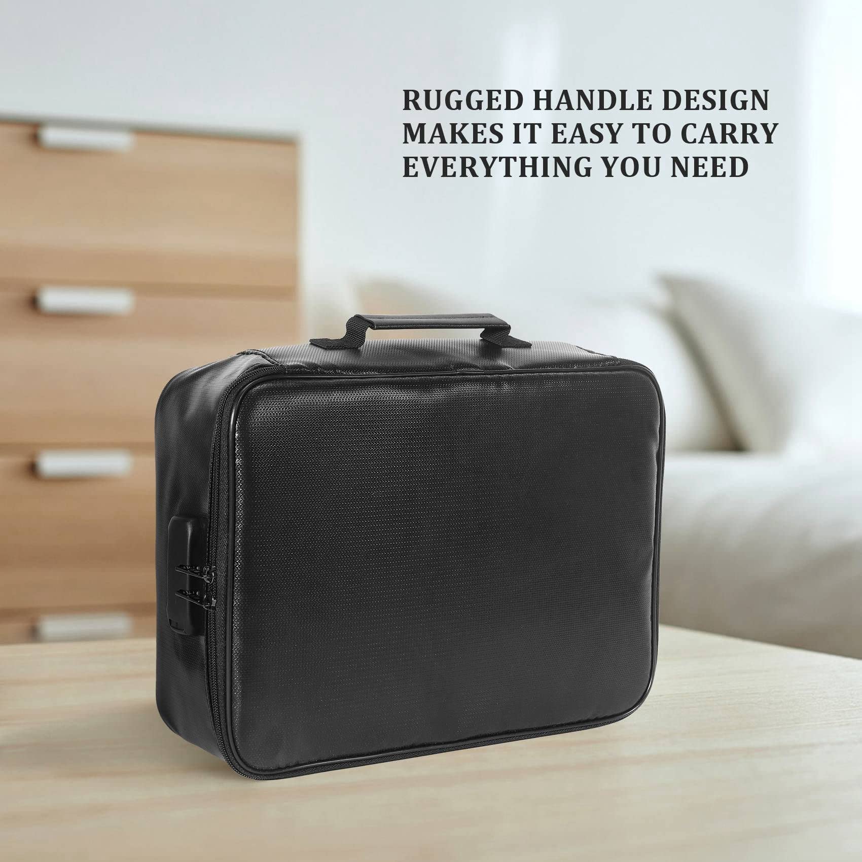 Fireproof Document Box With Lock-2 Layer File Cabinet Storage Bag With Multiple Pockets, Water - View #5