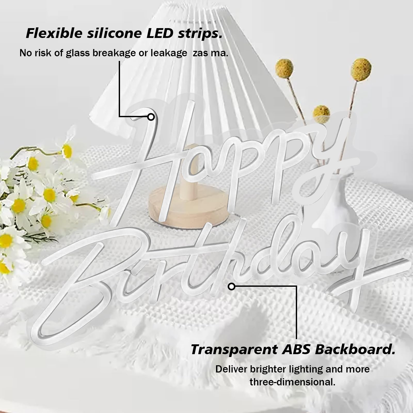 Targa Neon Compleanno, Luce Neon LED Bianca Calda, Luce Notturna USB, Targa Luminosa per Feste, Cartello Luminoso per Compleanno, Bar, Camera, Club, Luci da Parete per Decorazione, Regalo di