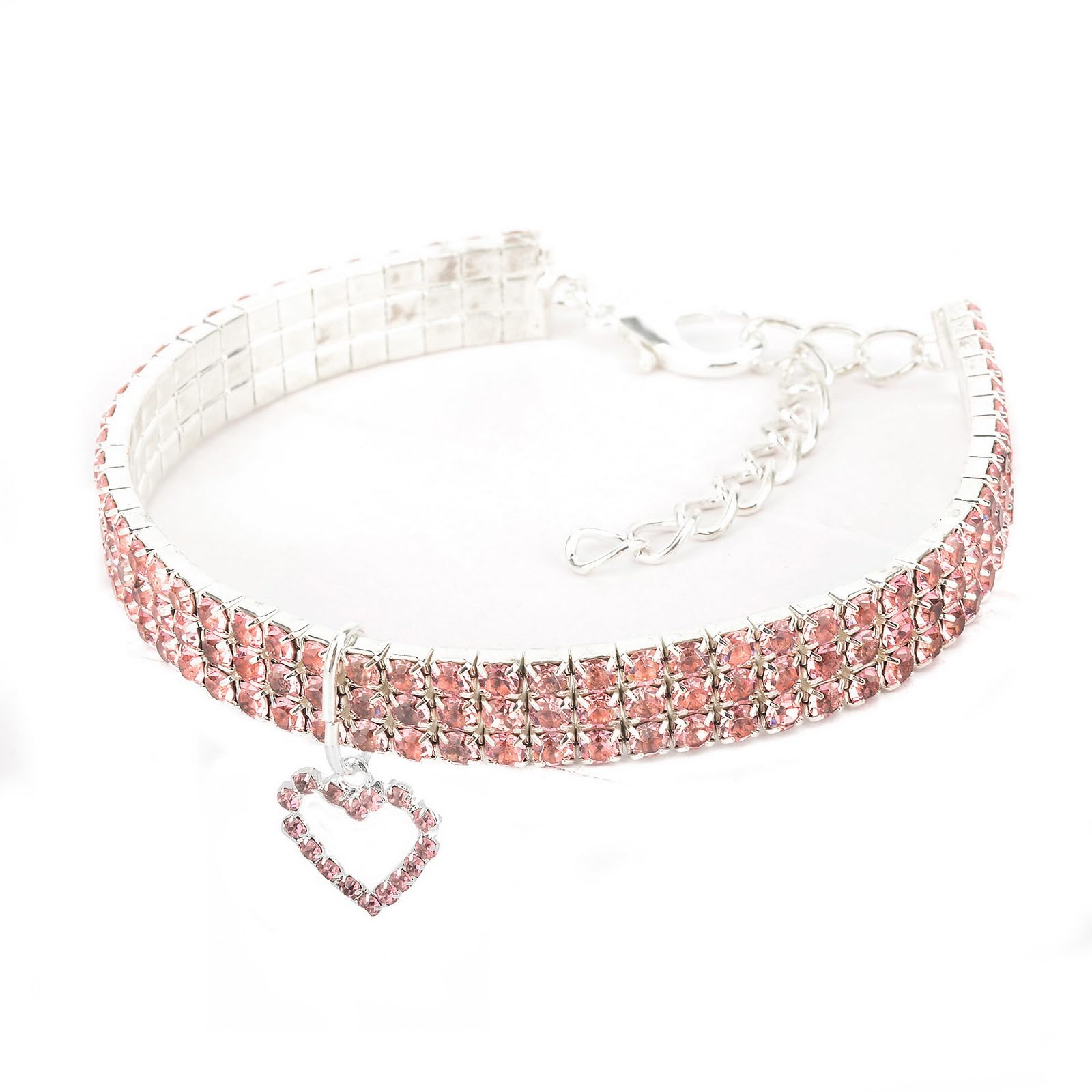 Herzförmiges Strass-Halsband Für Katzen & Hunde – Verstellbar (20–28 Cm), Mit Glöckchen, Plüschsamt (Rosa)