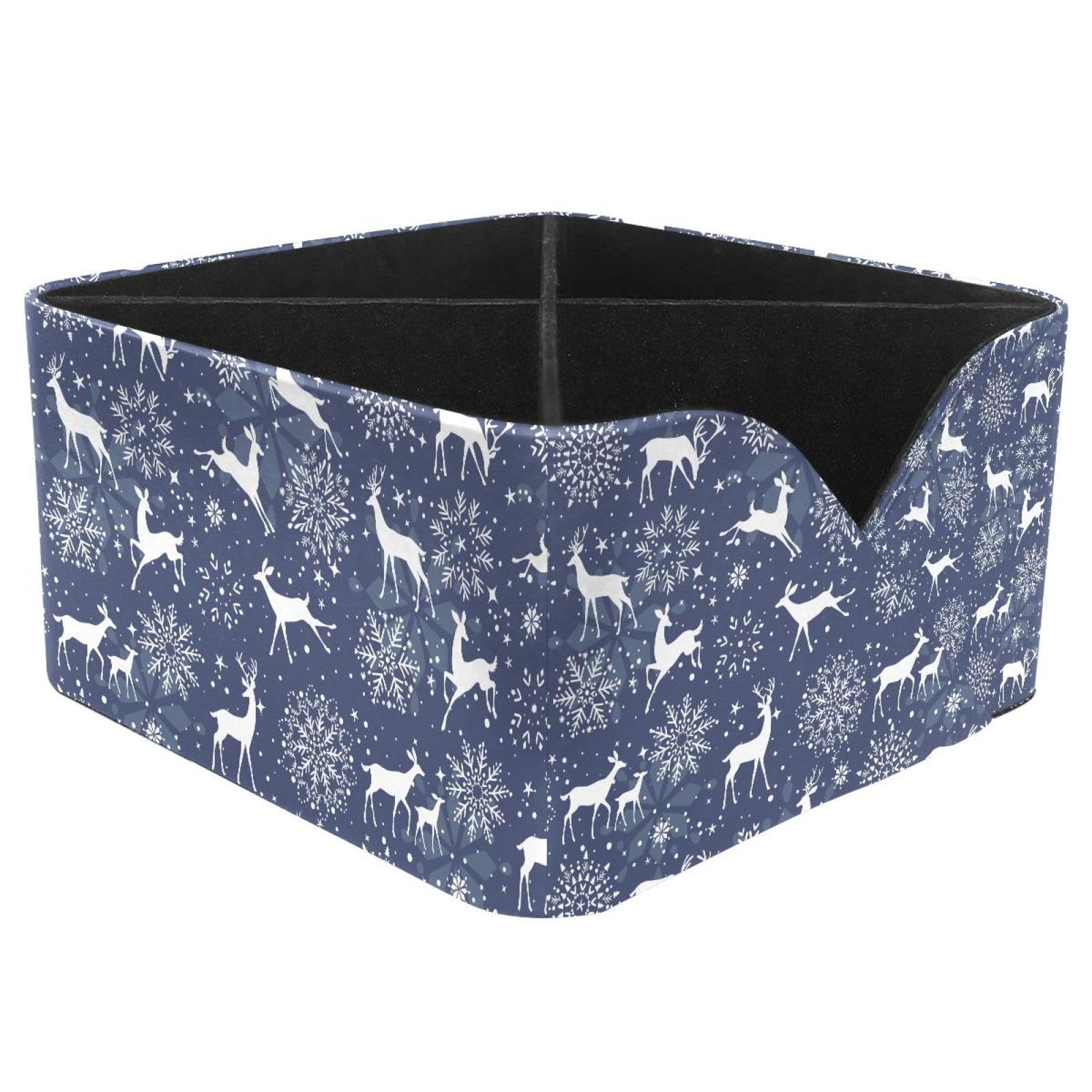 KengjuTesu Winter Snowflakes Deer Cute Pattern Desktop Organizer Pen Holder, Rectangular Pencil Cup for Office, Study and Makeup Stations