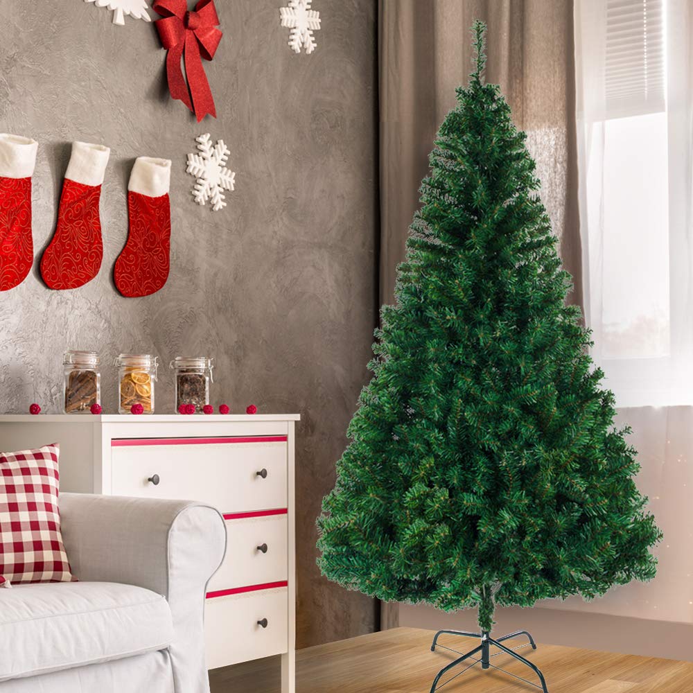 CVHfhjTG christmas tree, Spray White Snow Dusted Artificial with Branch Tip and Foldable Metal Stand, for Home, Outdoor(Green,8FT)