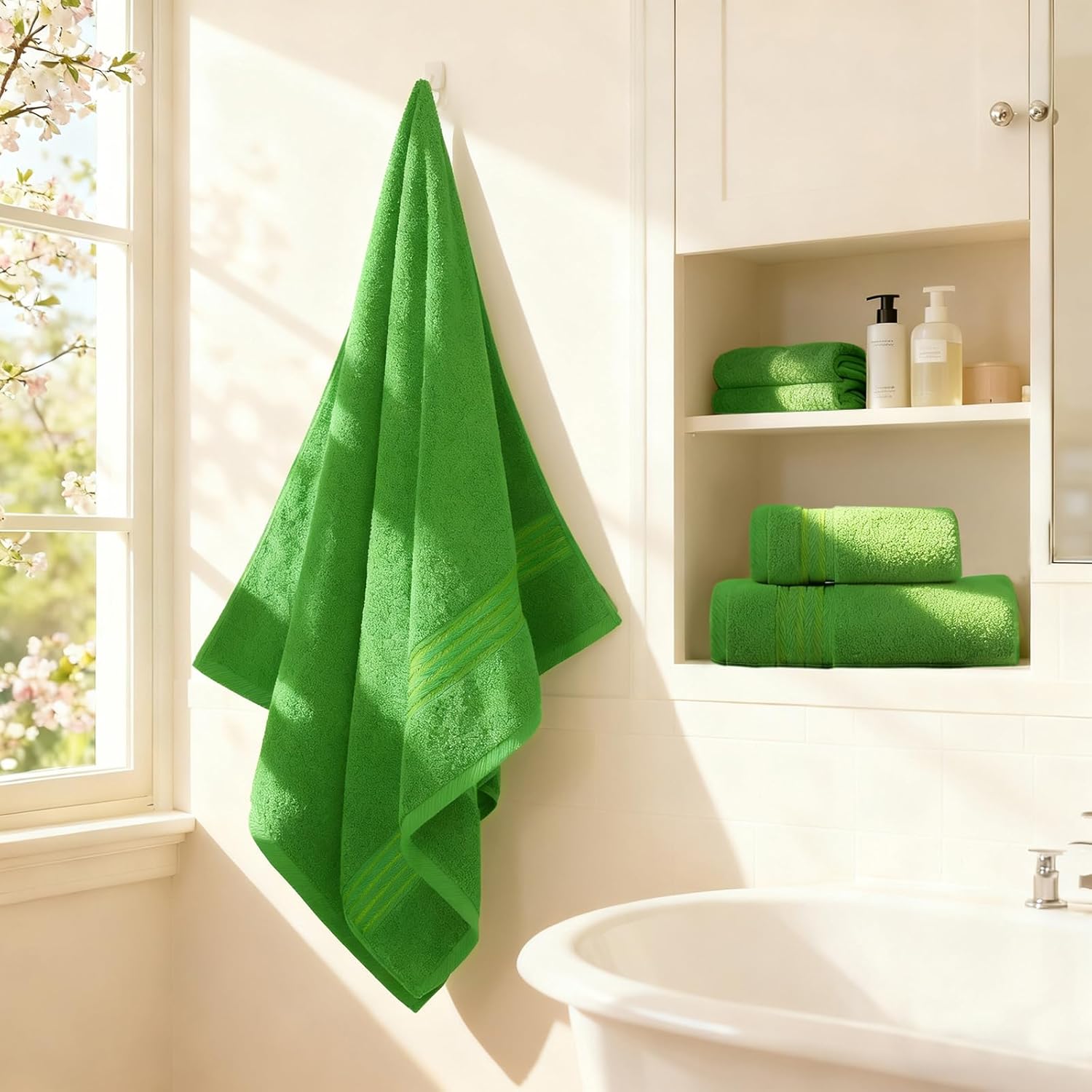 COZYART Spring Green Bath Towels for Bathroom 6 Pcs, Turkish Cotton Bath Towel Set Super Soft Highly Absorbent Durable 650 GSM Shower Towels for Daily Use