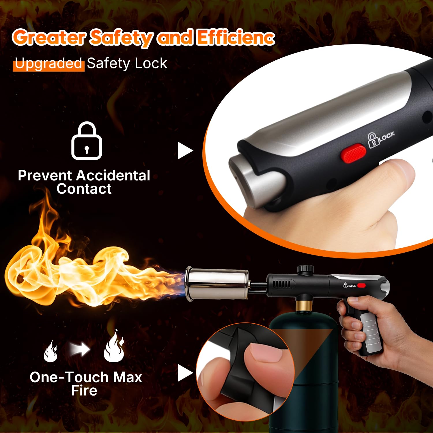 Pistola de antorcha de propano, lanzallamas portátil, soplete de fuego para Sous Vide, lanzallamas de mano para barbacoa, fogata, soldadura de carbón negro (tanque de propano no incluido)