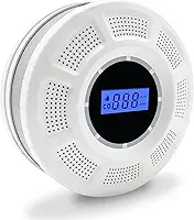 Combo detector de fumaça e monóxido de carbono com visor LCD, alarme de fumaça de sensor duplo e detector co com indicadores LED e botão de teste/mudo, reparos de bateria AA