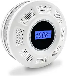 Combo detector de fumaça e monóxido de carbono com visor LCD, alarme de fumaça de sensor duplo e detector co com indicadores LED e botão de teste/mudo, reparos de bateria AA