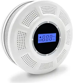 Combo detector de fumaça e monóxido de carbono com visor LCD, alarme de fumaça de sensor duplo e detector co com indicadores LED e botão de teste/mudo, reparos de bateria AA
