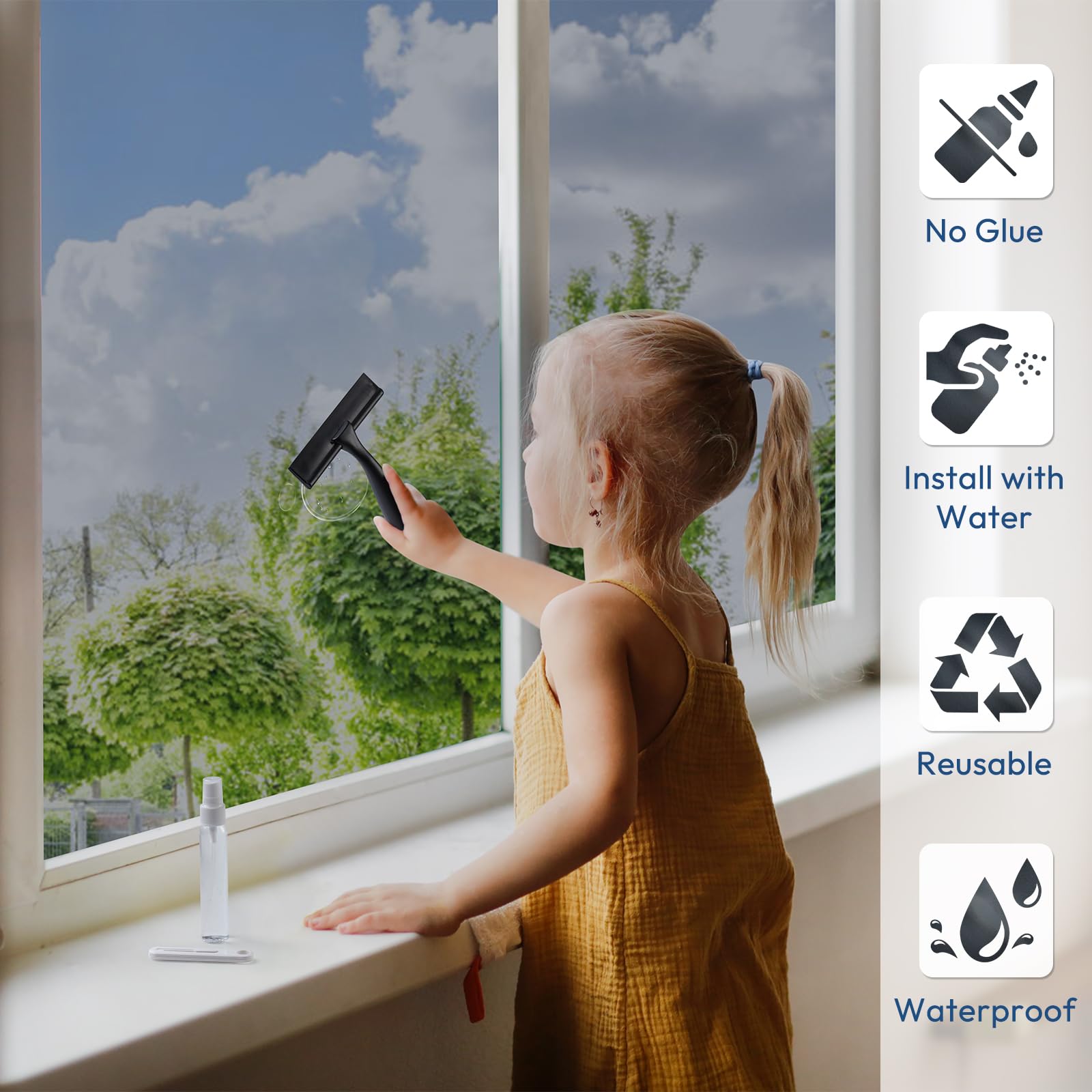 rabbitgoo Film Fenetre Anti Regard Effet Miroir avec Kit de Pose, Film Miroir sans Tain Anti Chaleur Anti UV, Brise Vue Fenetre Electrostatique pour Maison Bureau Magasin, 44.5x200cm, Argenté