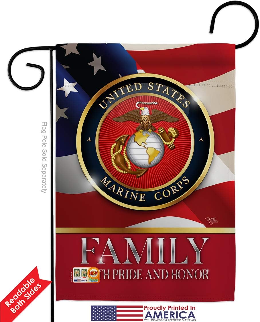 US Marine Family Honor Garden Flag 2pcs Pack American Flags for Outside House Armed Forces Corps USMC Semper Fi United State American Military Veteran Retire Official Banner Small Yard Gift 13 X 18.5
