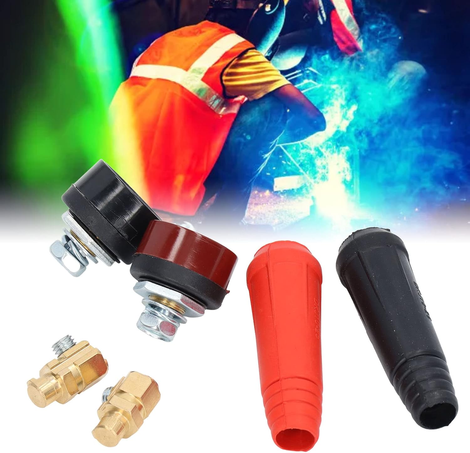 Welding Cable Panel Connector Set, Welder Plug Socket Quick Fitting Firm Connection Easy Installation ABS for Replacement