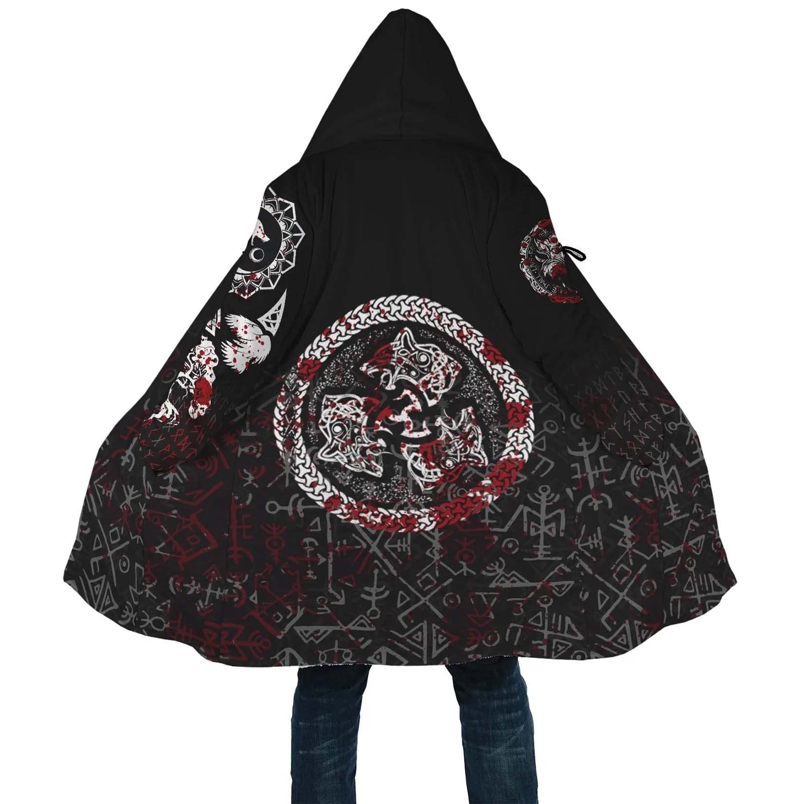 Fenrir Wolf Tattoo Men's Warm Thickened Parker Jacket Viking mittellange Winter Lammfell lässige Langarm-Kapuzenjacke Nordische Kleidung Outdoor-Aktivitäten Kapuze gepolsterte Windjacke ( Color : Fenr