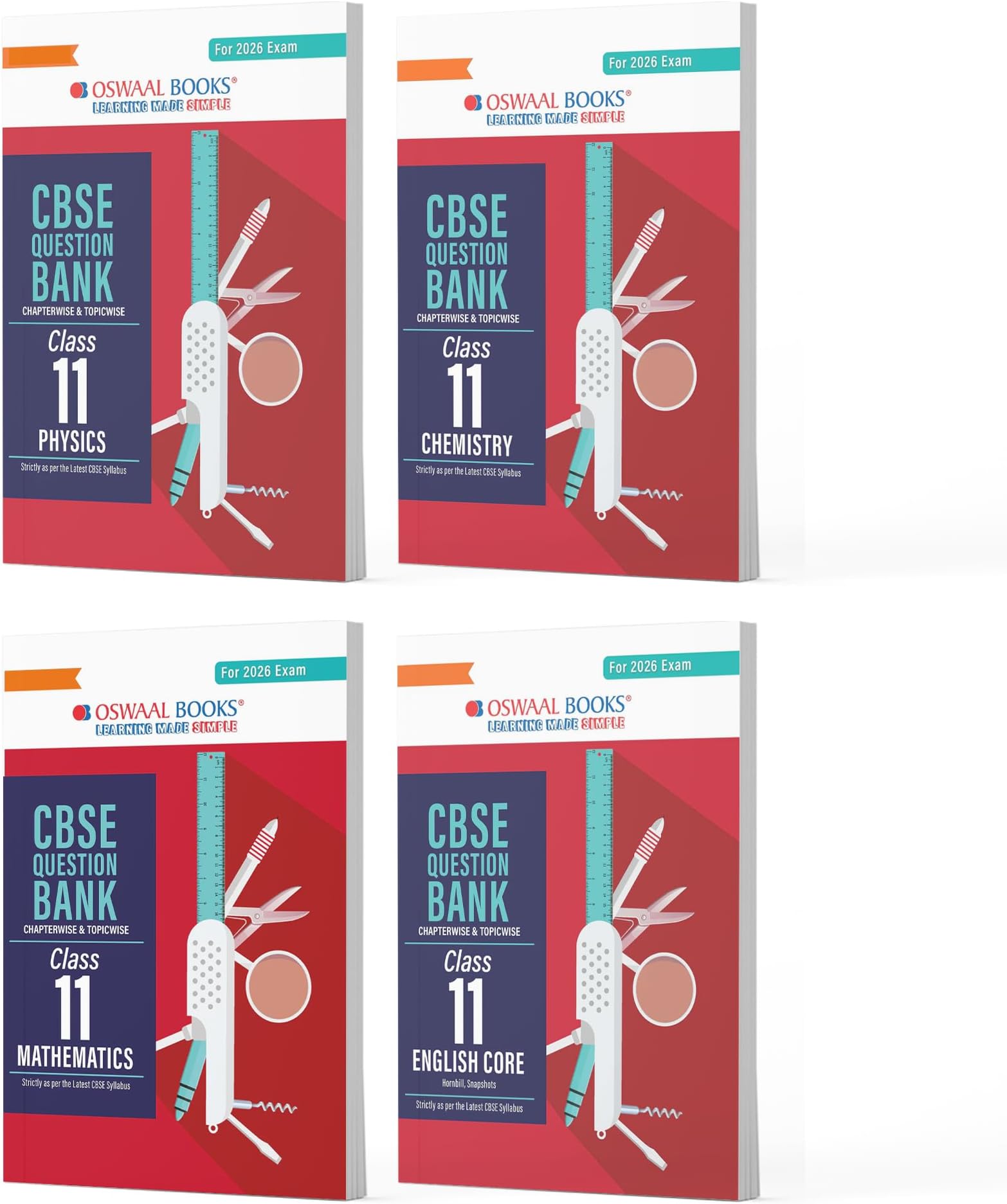 Oswaal CBSE Question Bank Class 11 Set of 4 Books | Physics | Chemistry | Mathematics | English Core | Chapterwise & Topicwise Solved Papers| For 2026 Exams