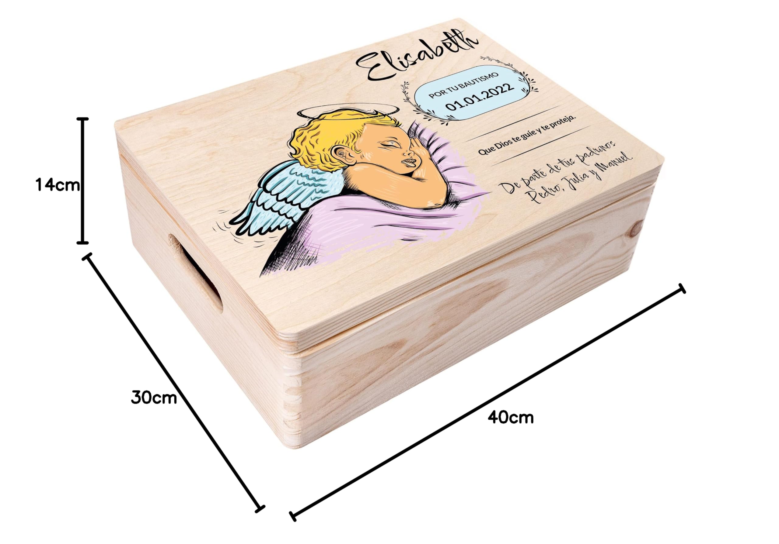 Creative DECO Caja Regalo Personalizada Bautismo para Niños/Niñas | Caja de Memoria de Madera | Personalizado - Ángel | Impreso | Personalizadas para Niño y Niña | Personalizados
