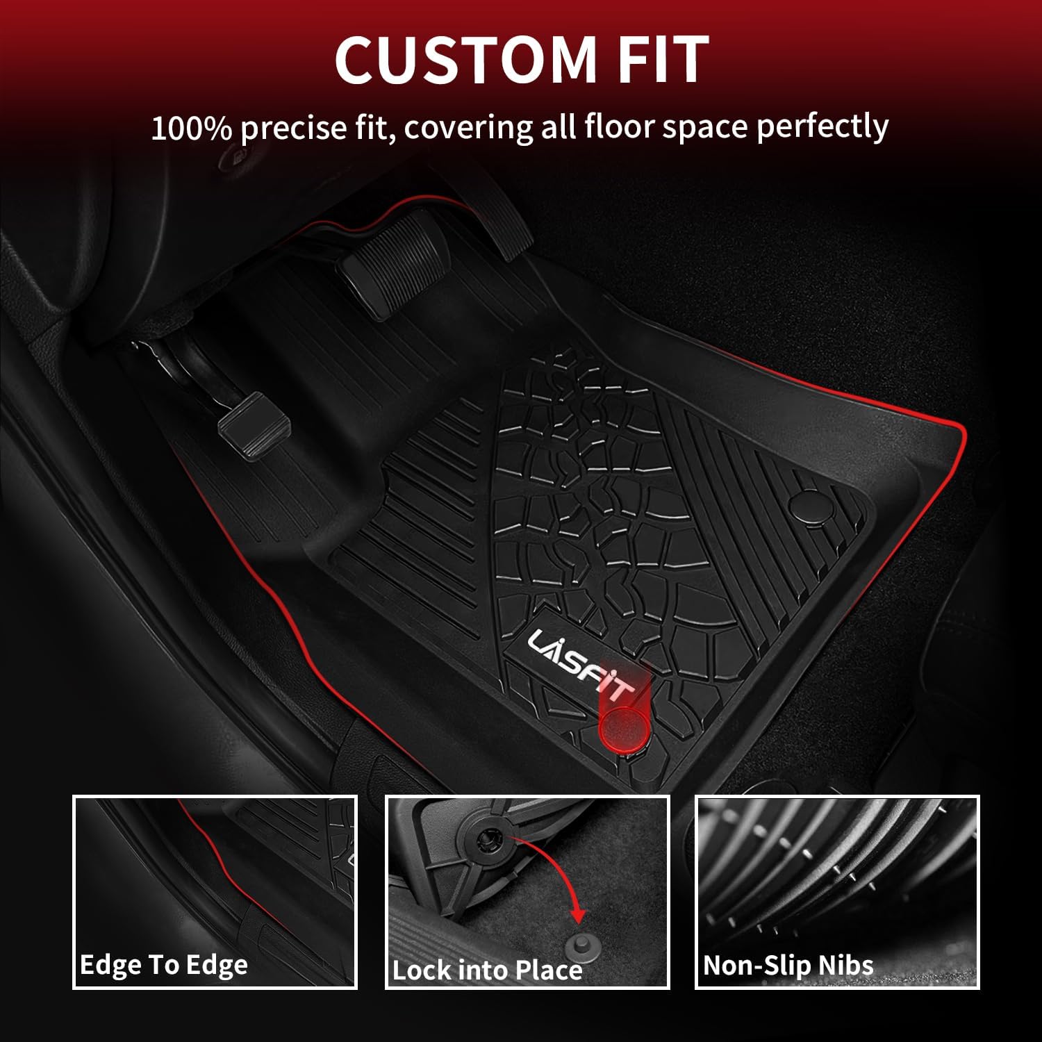 LASFIT Floor Mats for Jeep Grand Cherokee 2013-2015, for Dodge Durango 2013-2015 (Not for 6-seat), All Weather TPE Custom Fit Car Mats Floor Liners 1st & 2nd Row, Black - Image 2