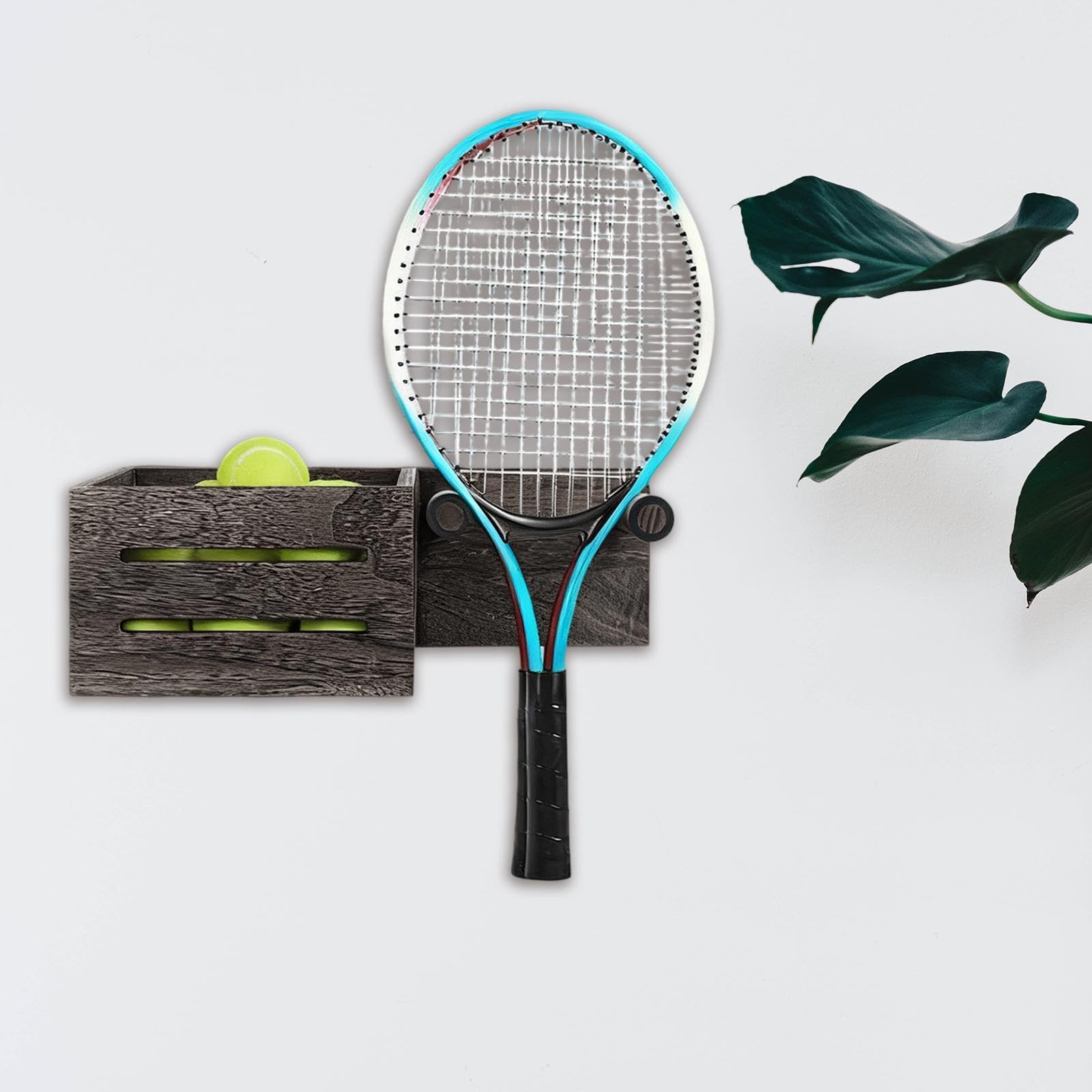 perfk Supporto da Parete per Racchetta da Tennis, Facile da installare, Contenitore per Palline in Legno per, Ufficio, Campo da Bar