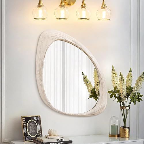 Miniatura 1 de AAZZKANG Espejo de pared irregular de madera, gran espejo asimétrico de 24 x 16 pulgadas, espejo decorativo rústico colgante para dormitorio,