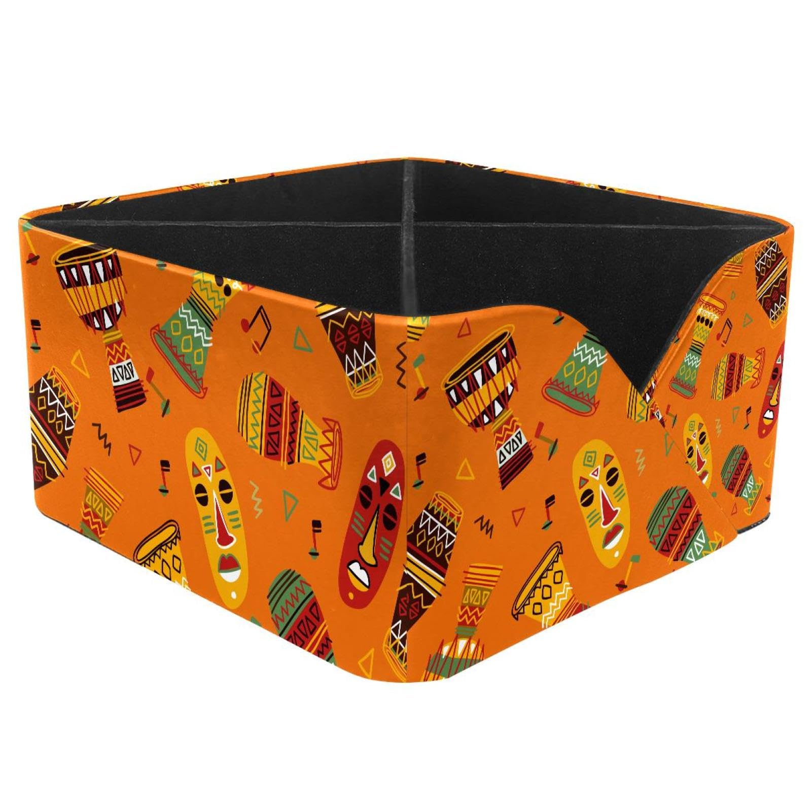 KengjuTesu African Pattern Desktop Organizer Pen Holder, Rectangular Pencil Cup for Office, Study and Makeup Stations