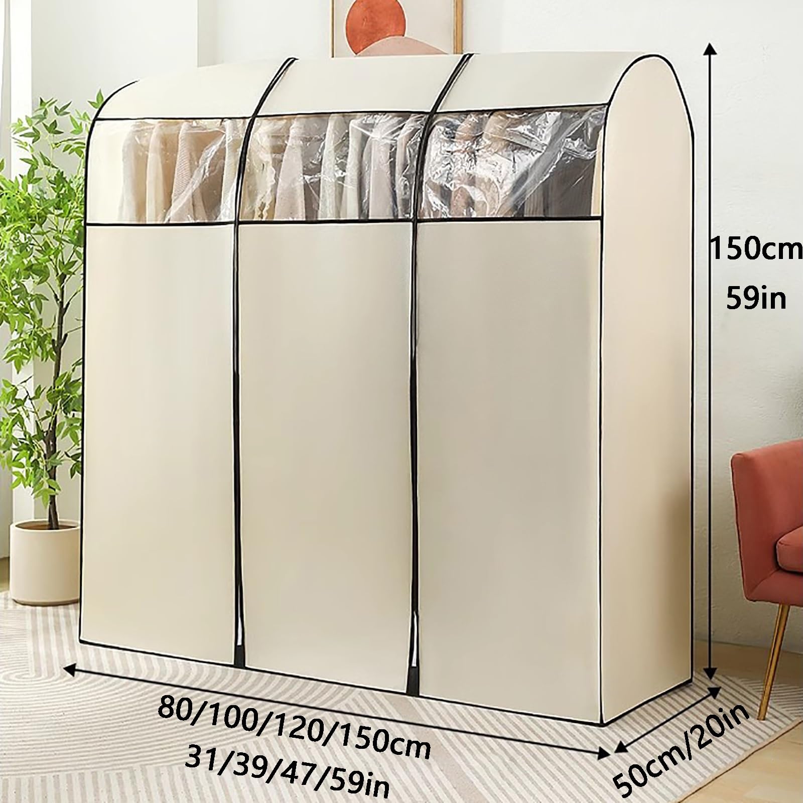 Kleidersack, Kleiderbügelüberzug mit transparentem Fenster, Reißverschluss, Vlies-Kleiderüberzug(Gray,100 * 50 * 150cm/39 * 20 * 59in)