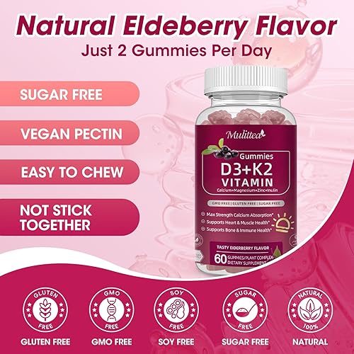 Miniatura 7 de Vitamina D3 10000 UI + K2 (MK-7) 200mcg con calcio, magnesio, zinc, saúco e inulina, altamente biodisponible, absorción mejorada para apoyo