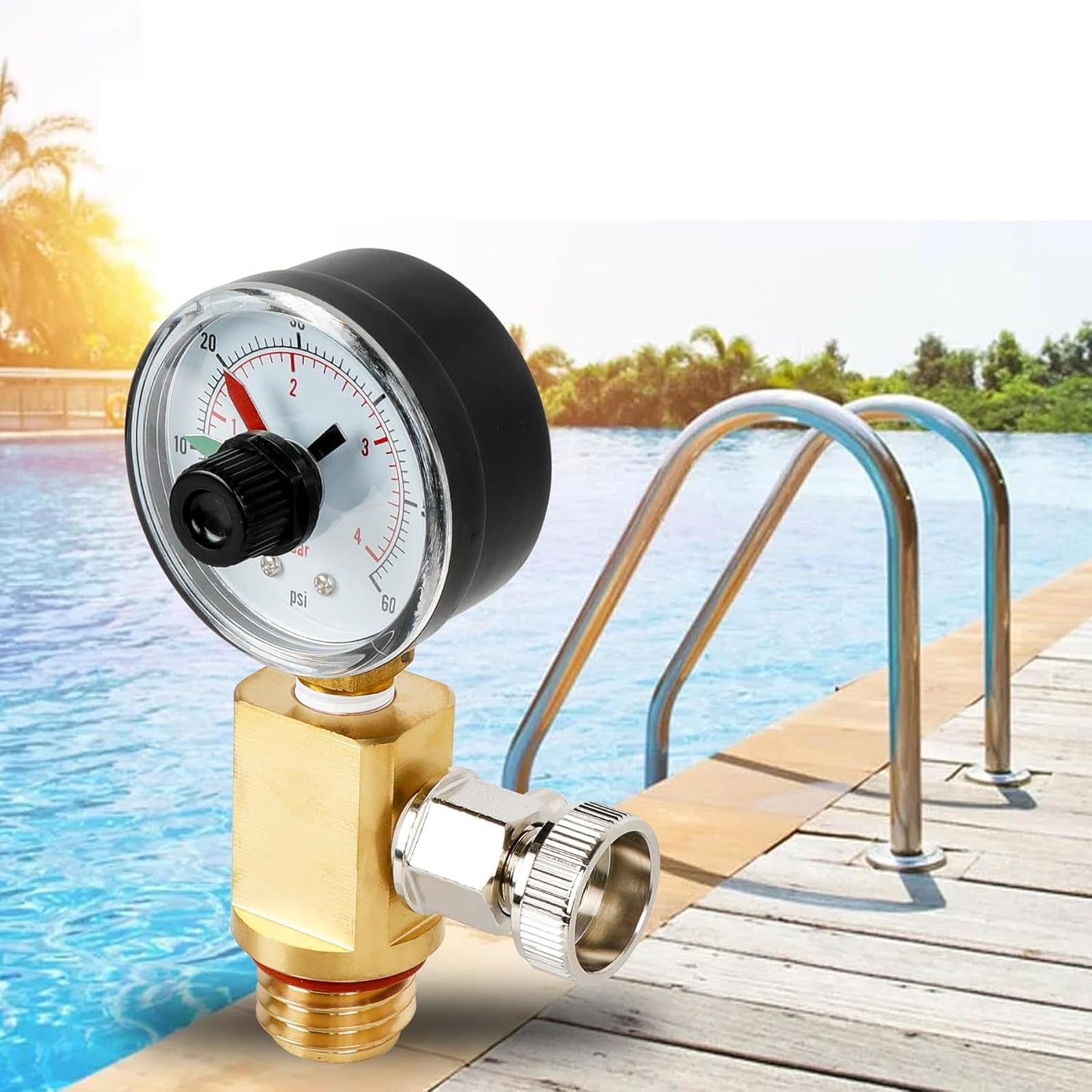 Manuelle Entlüftungsventile aus Messing mit Manometer für Poolfiltersysteme Schwimmbad-Wartungszubehör