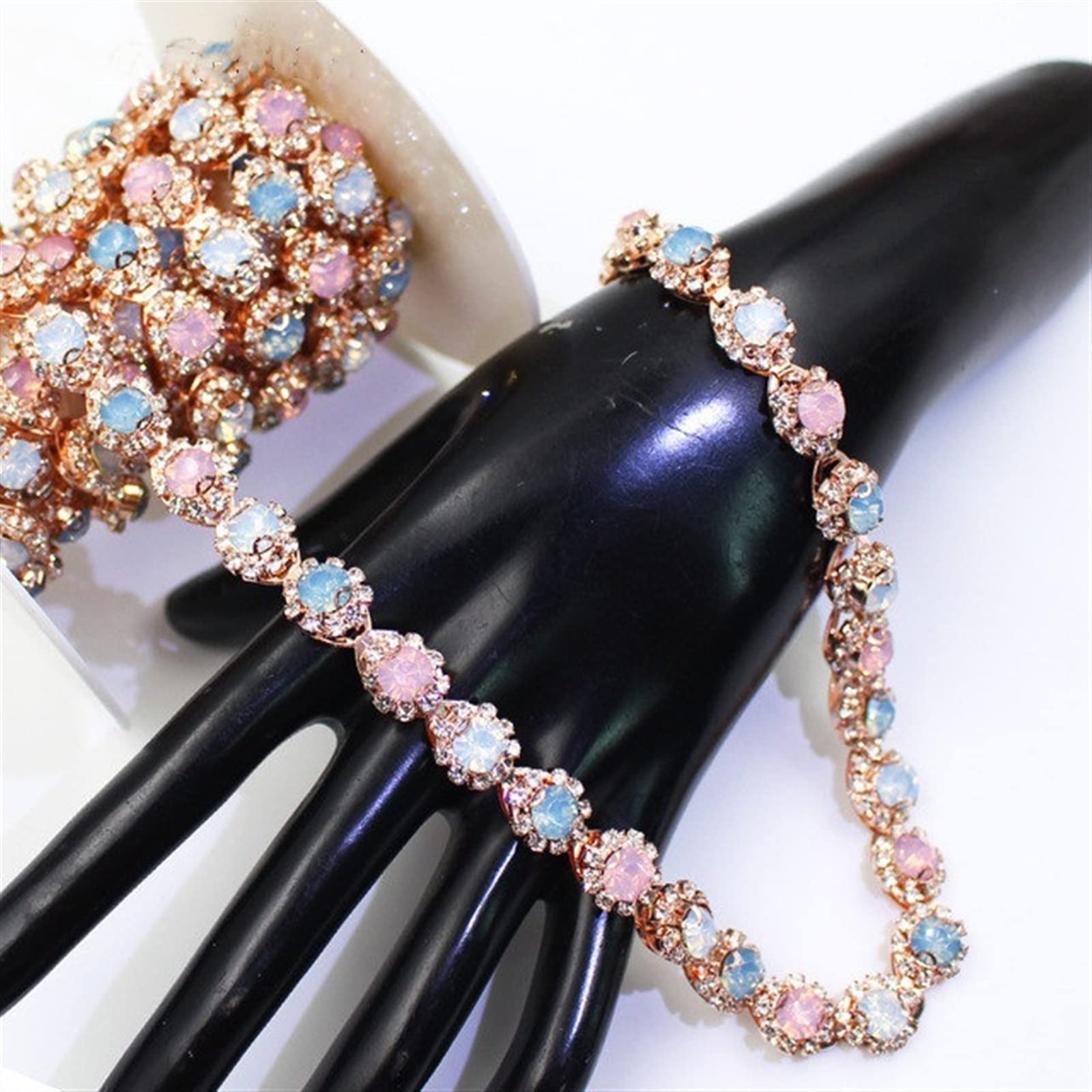 ACiyD Mehrzweck 2 Yards Farbe Crystal Jelly Strass Trim Band Rose Gold Metall Kristallkette für Kleid, Tasche, Schuhe Zubehör für DIY-Dekor (Color : Color) (Jelly Color)
