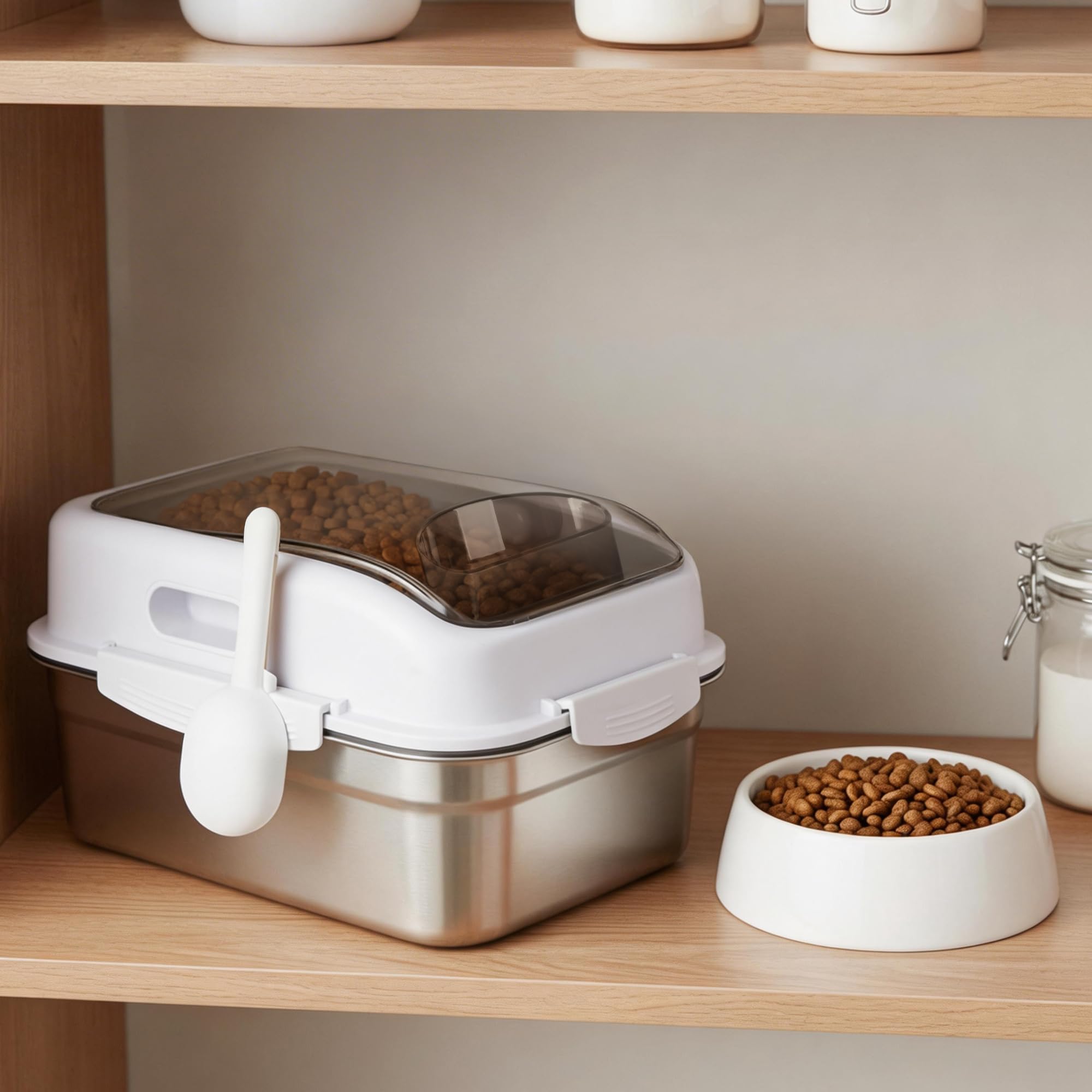 ALL FOR PAWS Vorratsbehälter aus Edelstahl für Tierfutter, mit luftdichtem Deckel und Messlöffel – 304er Edelstahl-Behälter für Trockenfutter von Hunden, Katzen, Vögeln sowie Snacks und Vogelfutter