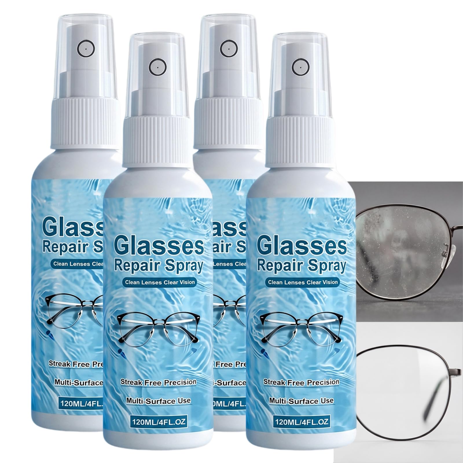 Spray nettoyant pour lunettes, nettoyant pour lentilles en spray (4PCS) | élimine la poussière, l'huile et les taches, restaure une clarté sans traces sur les lunettes, les lunettes de soleil