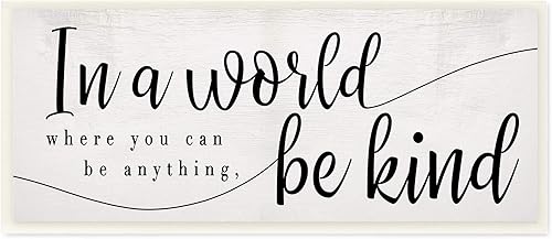Stupell Industries Be Anything, Be Kind Phrase Whimsical Country Typography, placa de pared de diseño de Daphne Polselli, 7 x 17, blanco roto