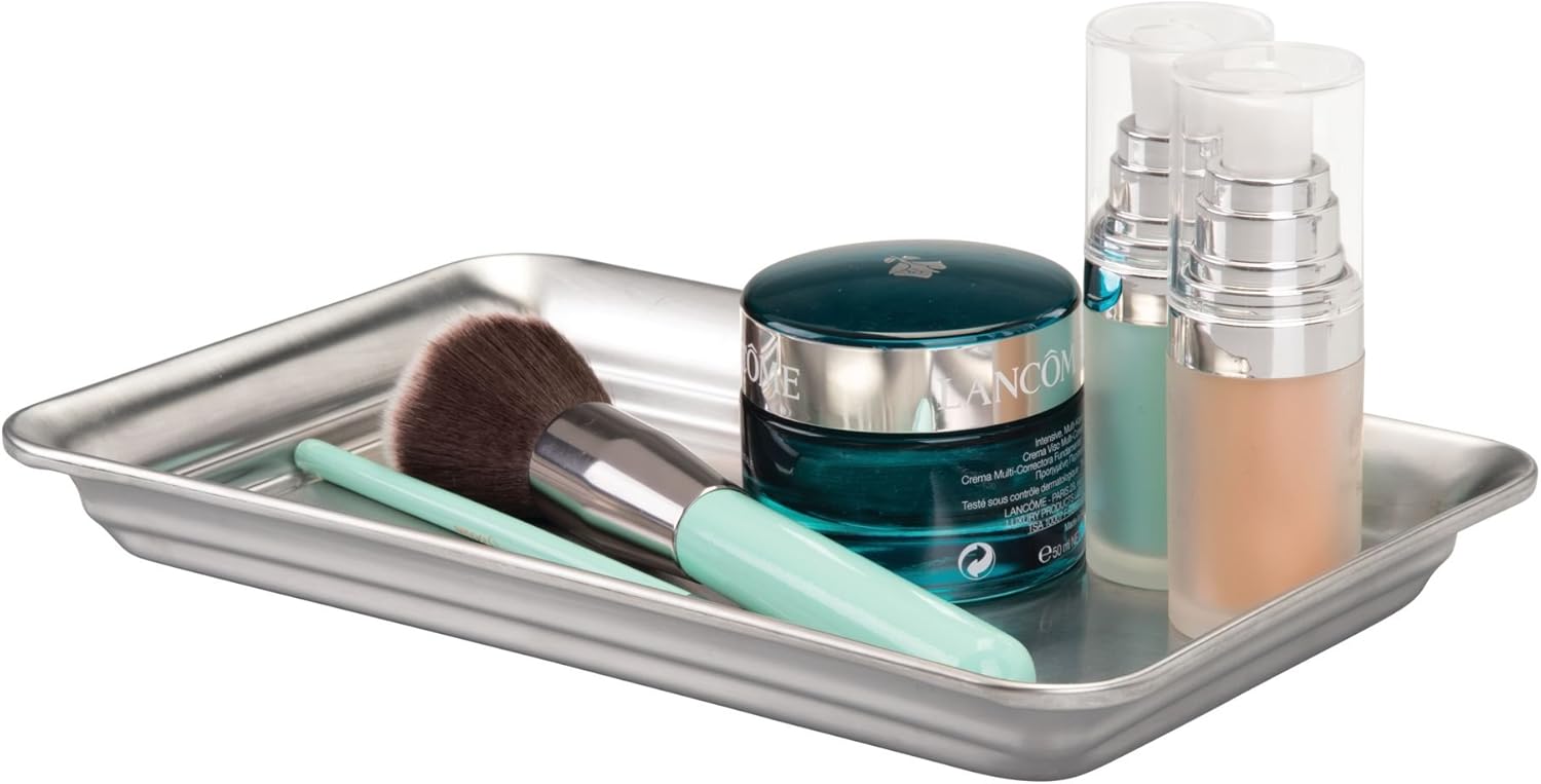 Bandeja de Baño iDesign, Acero Inoxidable Cepillado, 6.5 x 10 x 1 Pulgadas