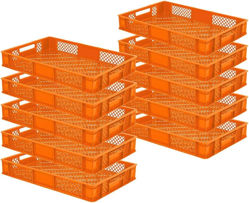 10 x pojemnik euro/pojemnik do układania w stos, dł. x szer. x wys. 600 x 400 x 90 mm, pojemność 15 litrów, pomarańczowy