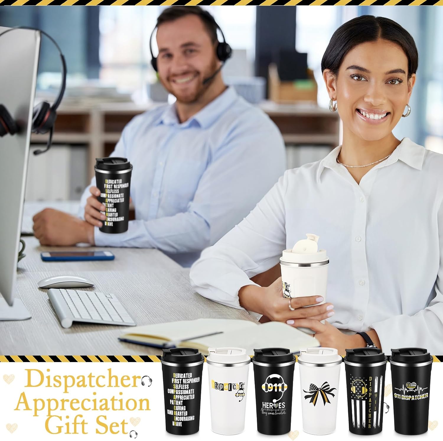 Yungyan 6 Pcs 911 Dispatcher Appreciation Gifts for 911 Dispatcher Communicator Emergency First Responder Tumblers Coffee Mug Travel Cup with Lid for Public Safety Telecommunicators Week