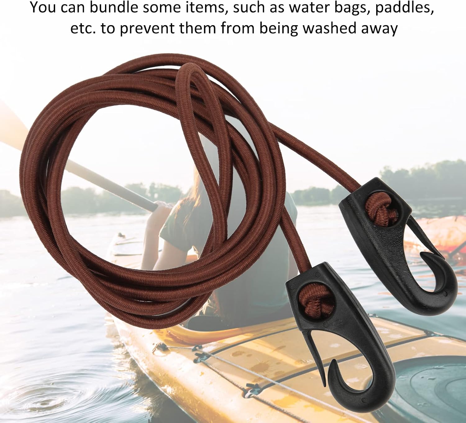 Dilwe Kayak Surfboard Paddle Rope, Elastic Paddle Rope Kayak Bungee Shock Cord for Kayak Boat(Brown)