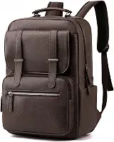 Mochila de Couro Sintético para Adulto, Cabe Notebook de 15,6 Polegadas