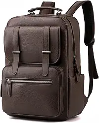 Mochila de Couro Sintético para Adulto, Cabe Notebook de 15,6 Polegadas