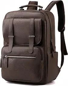 Mochila de Couro Sintético para Adulto, Cabe Notebook de 15,6 Polegadas