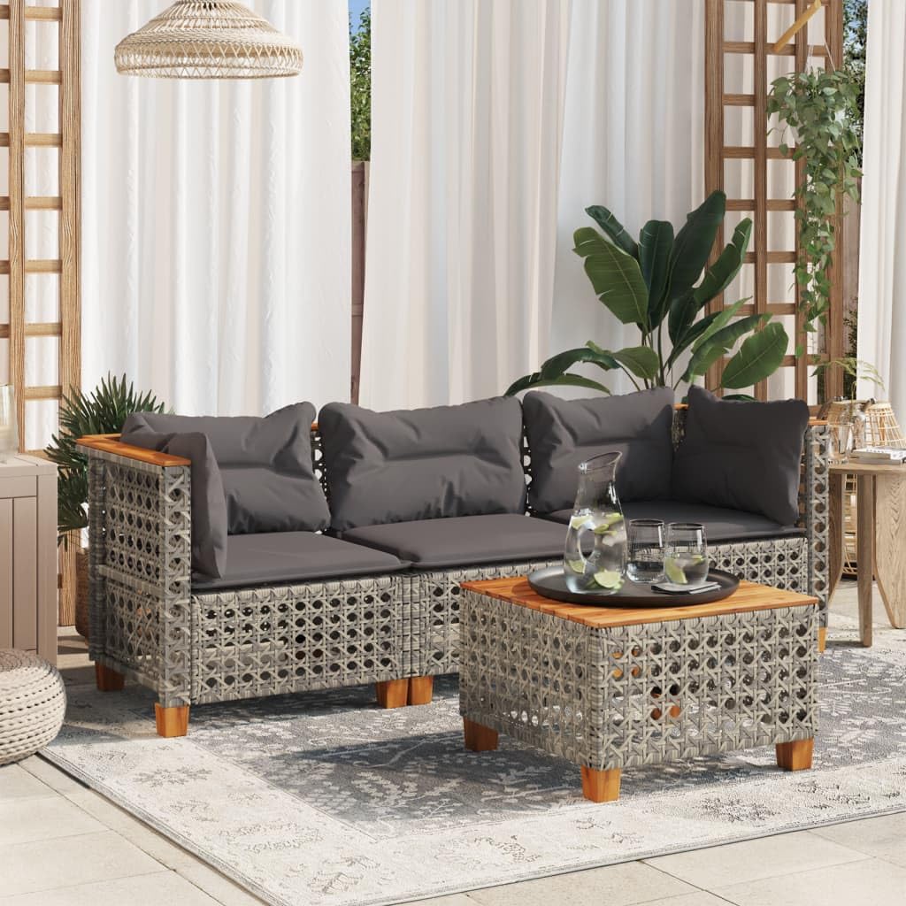 JUDYY Divano da Giardino con Cuscini 3 Posti Grigio in Polyrattan,Divano Giardino,Divano Giardino Esterno,Divano Giardino per Esterno-365939
