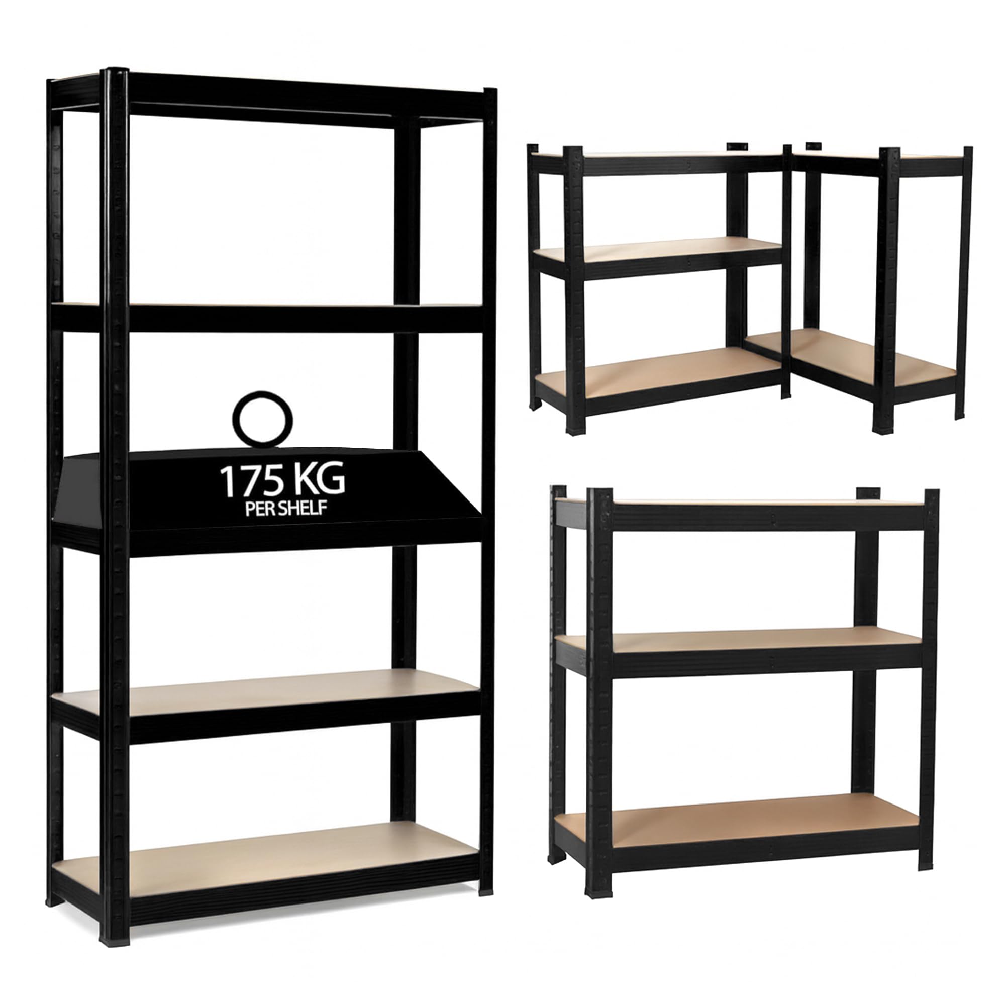 JupiterJX Garage Shelves Storage Shelving Unit, 5 Tier Heavy Duty 875KG Capacity Boltless Industrial Metal Racking Unit For Home/Office/Workshop/Warehouses (180 x 120 x 45cm, Black)